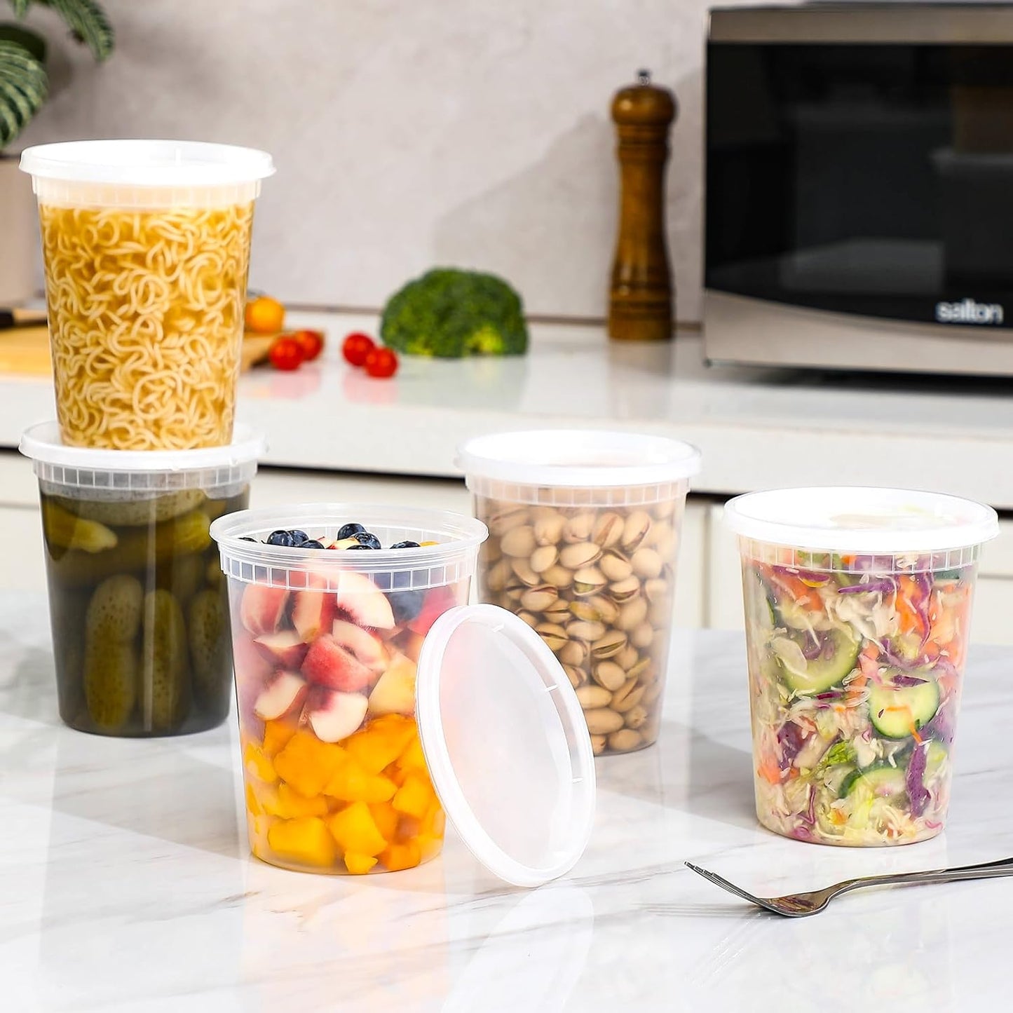 20-Pack 32 Oz Plastic Deli Food Containers with Lids, Airtight Storage for Soup & Meal Prep, Microwave, Freezer & Dishwasher Safe