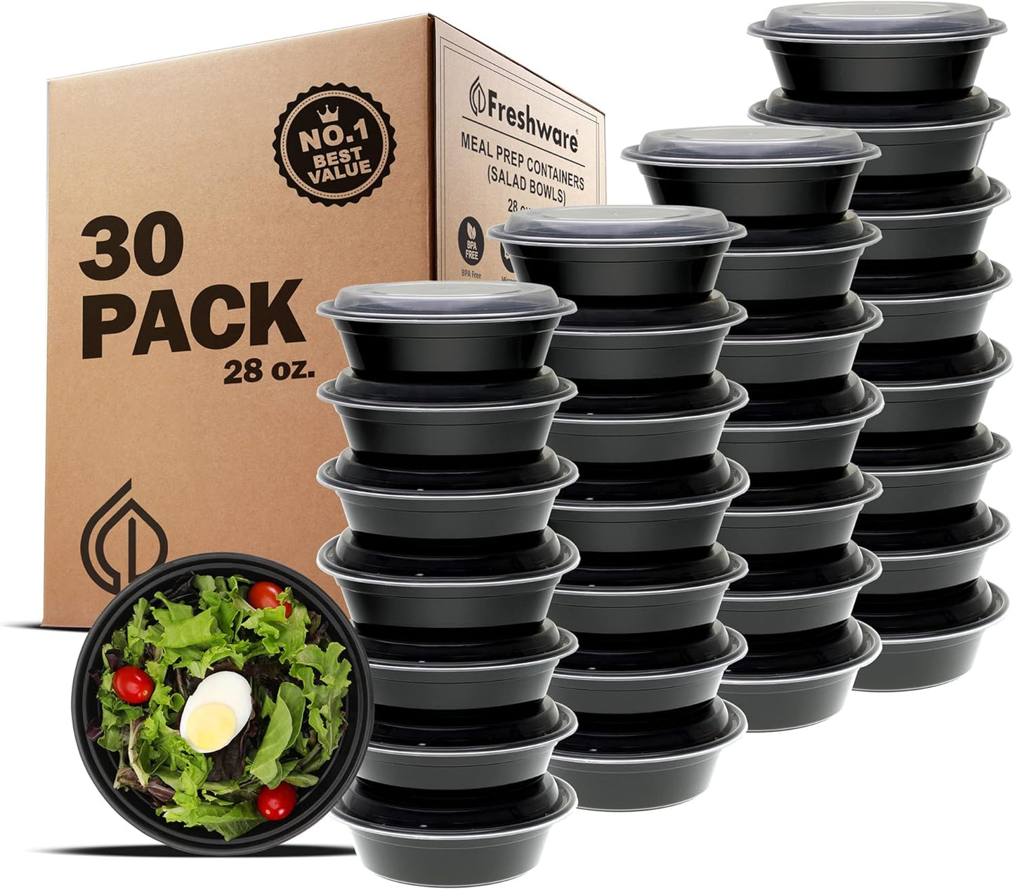 Meal Prep Containers [21 Pack] Bowls with Lids, Food Storage Bento Box, Plastic, 21-Pack