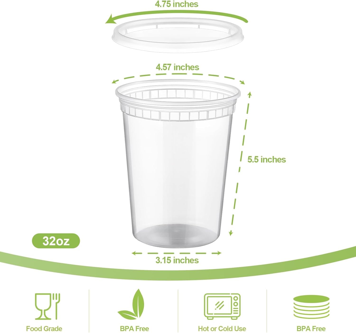 20-Pack 32 Oz Plastic Deli Food Containers with Lids, Airtight Storage for Soup & Meal Prep, Microwave, Freezer & Dishwasher Safe