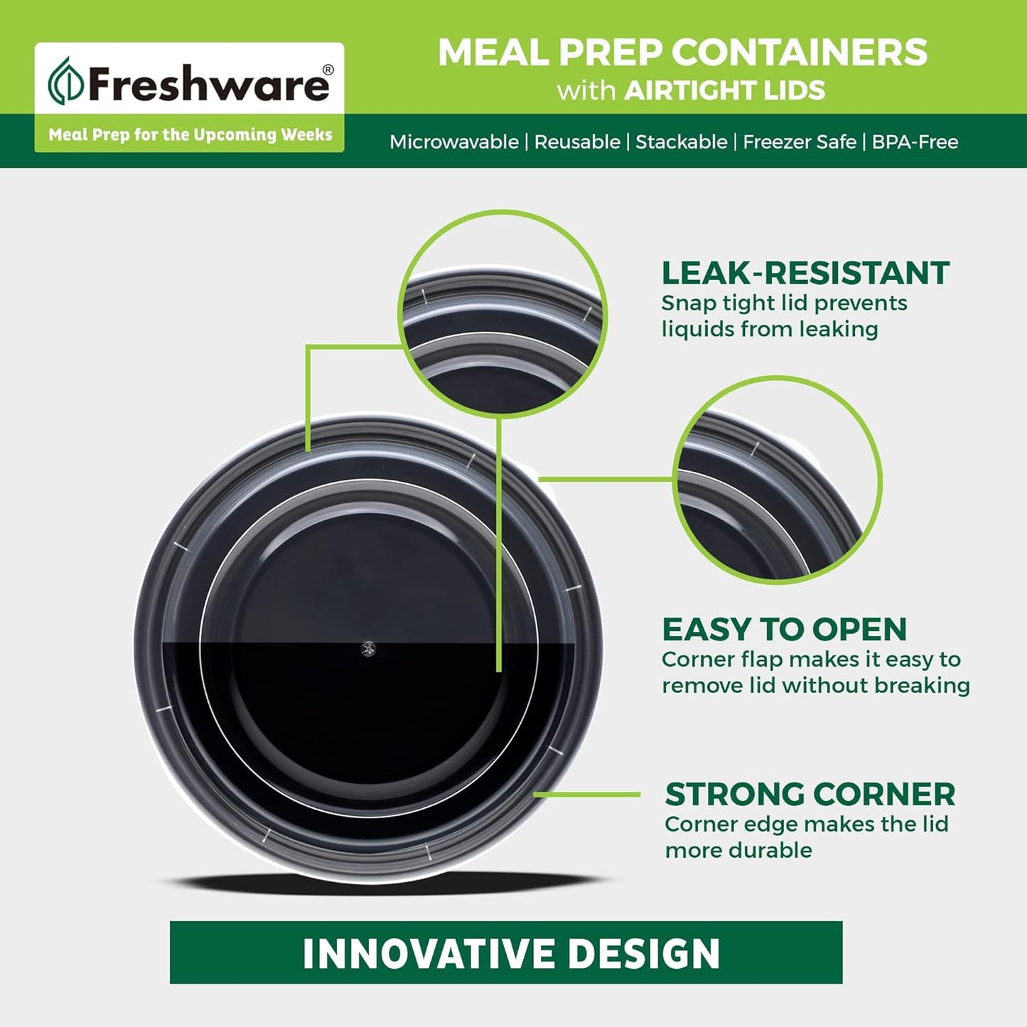 Meal Prep Containers [21 Pack] Bowls with Lids, Food Storage Bento Box, Plastic, 21-Pack