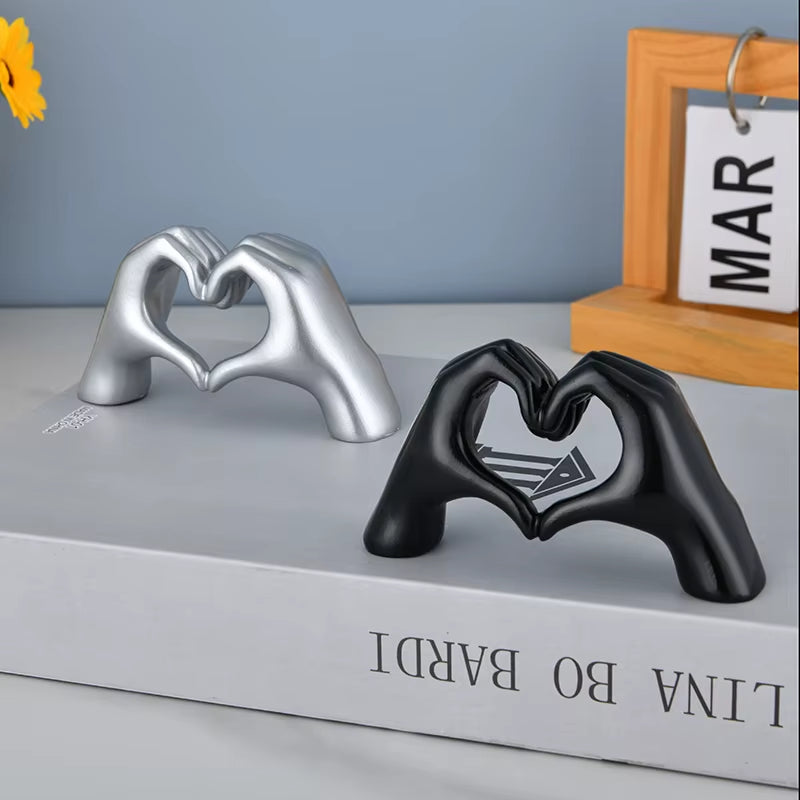 Elegant Gold Heart Hand Statue - Modern Love Gesture Sculpture for Living Room & Bedroom Decor