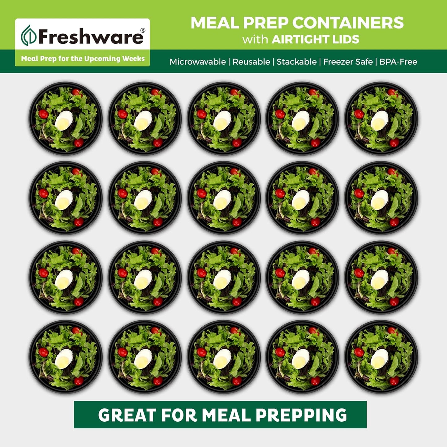 Meal Prep Containers [21 Pack] Bowls with Lids, Food Storage Bento Box, Plastic, 21-Pack