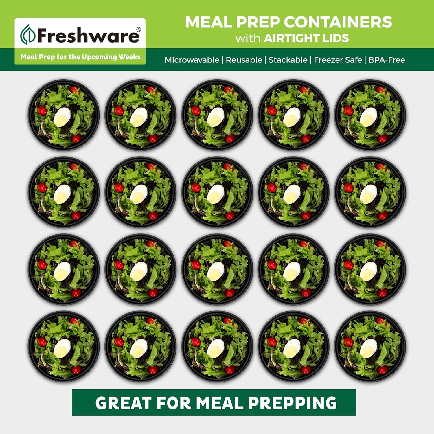 Meal Prep Containers [21 Pack] Bowls with Lids, Food Storage Bento Box, Plastic, 21-Pack